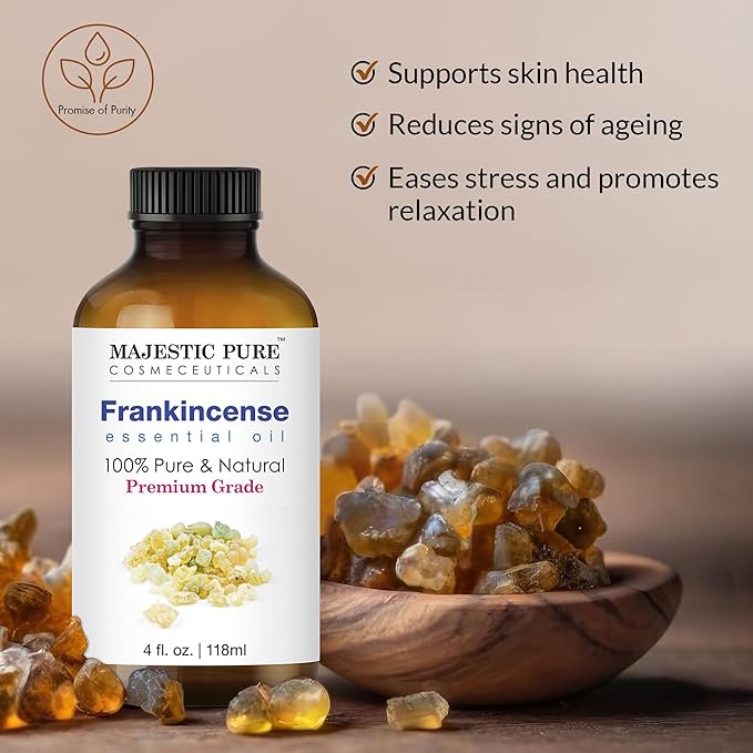 Majestic Pure Frankincense Essential Oil with Glass Dropper - Huge 4 Fl Oz - 100% Pure and Natural Frankincense Oil - Premium Grade Essential Oils for Diffuser, Aromatherapy, Soap and Candle Making-Ruum Studio Home