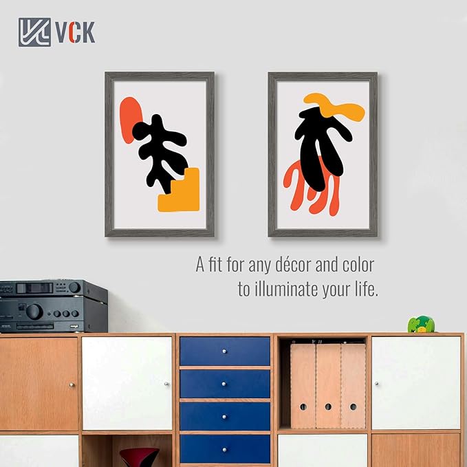 VCK 14x22 Picture Frame Set of 3, Gray Solid Wood Poster Picture Frame, Exclusive Wood Grain, Wall Mounting Hanging-Ruum Studio Home