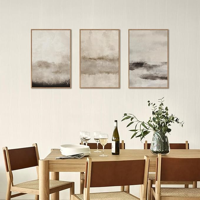 HPINUB Large Abstract Framed Canvas Wall Art Set,Minimalist Beige Gray Pastel Watercolor Wall Decor,Modern Illustration Neutral Art Painting for Living Room,Bedroom,Dining Room,Office -16"x24"x3-Ruum Studio Home