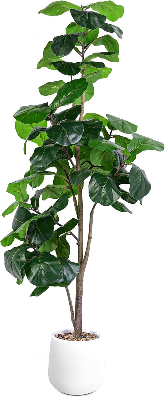 Artificial Fiddle Leaf Tree, 6ft Faux Plant Fake Ficus Lyrata Trees with White Planter, Artificial Fig Trees Floor Plants for House Office Living Room Indoor Home Decor, Housewarming Gift-Ruum Studio Home