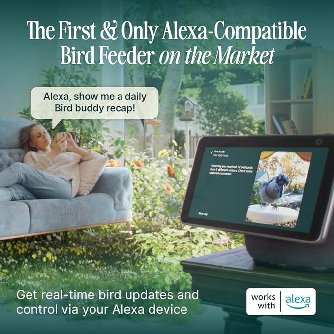 Birdbuddy PRO Solar Smart Bird Feeder with Camera - AI Bird Species Identification, 5MP Photos, 2K HD Video Live Stream Camera, Slow-Motion Video, 2.6in Focus - Blue Solar-Ruum Studio Home