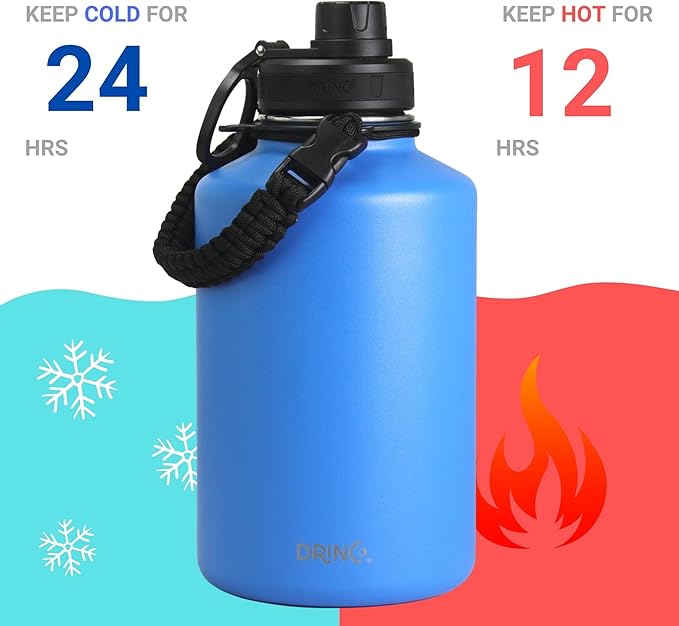 Drinco Stainless Steel Water Bottle Spout Lid Vacuum Insulated Double Wall Water Bottle Wide Mouth (64oz 40oz 32oz 22oz 18oz 14oz) Leak Proof Keep Cold Sport Camping Hiking (64 oz, 64oz Royal Blue)-Ruum Studio Home