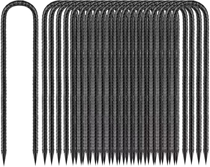 Rebar-Stakes-12-Inch, Ground Stakes Heavy Duty U-Hook Black Coated Anti-Rust Heavy Duty Ground Anchors for Garden Dog Fence Chicken Coop Christmas Decorations Deer Fence 20pcs-Ruum Studio Home