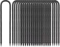 Ground-Stakes-Heavy-Duty-12 inch, U-Hook Rebar Stakes Black Coated Anti-Rust 16pcs Garden Stakes Metal Ground Anchors for Garden Dog Fence Chicken Coop Christmas Decorations Deer Fence-Ruum Studio Home