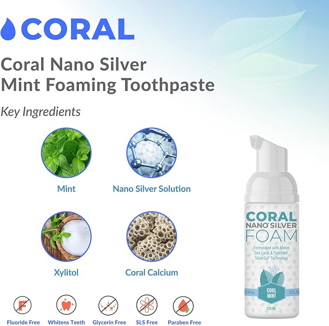 Coral Nano Silver Foaming Toothpaste, Natural Fluoride Free Toothpaste, SLS and Glycerin Free, Cool Mint, 4 Ounce-Ruum Studio Home