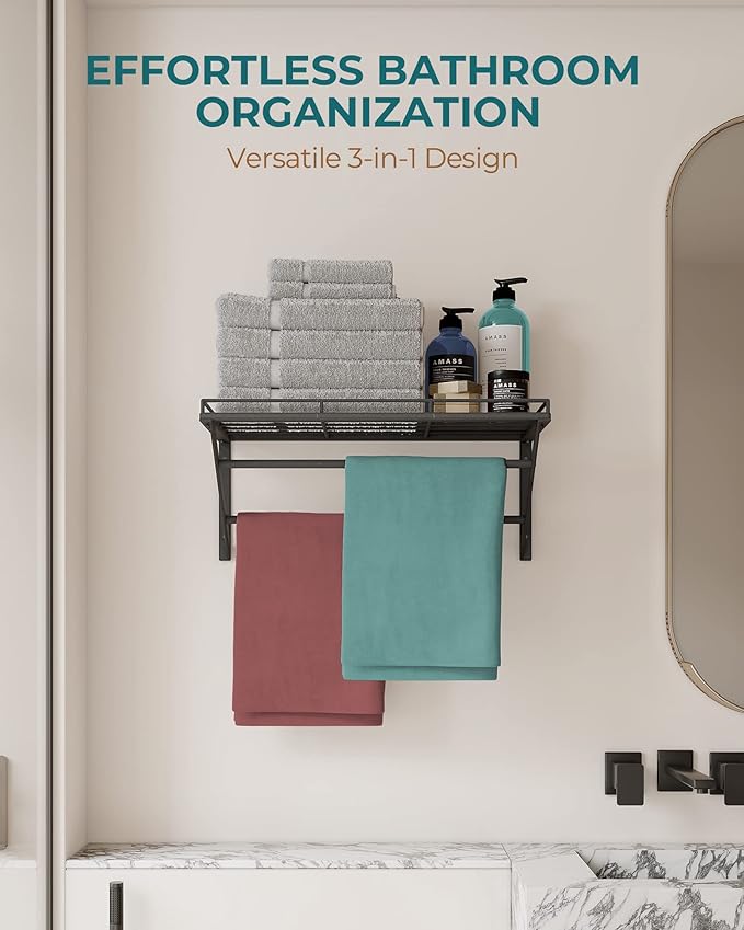 OROPY 23 Inch Wall Mounted Pot Rack Storage Shelf with 2 Tier Hanging Rails 12 S Hooks included, Ideal for Pans, Utensils, Cookware, Plant Black-Ruum Studio Home