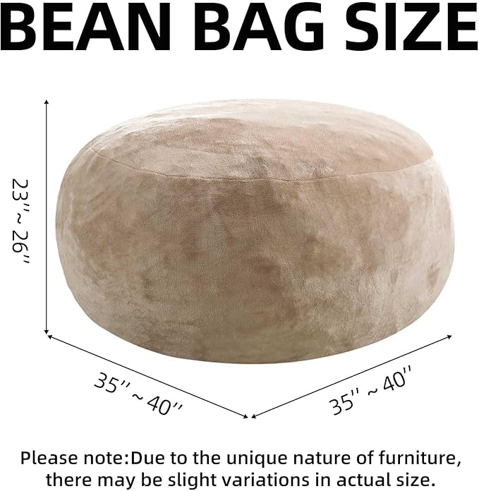 Bean Bag Chair 3Ft, Memory Foam Filled, Large Beanbag Chairs for Adults and Teens, Soft Sofa with Removable Flannel Cover, Round Couch for Living Room Bedroom College Dorm (Apricot, 3FT-36×36"×24")-Ruum Studio Home