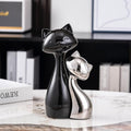 Ceramic Cat Statue Set, Black & Silver Cute Home Decor Figurines, Lucky Cats Desk Accessories for Cat Lovers, Memorial Cats Themed, Modern Collectible Decor for Bookshelf, Living Room-Ruum Studio Home