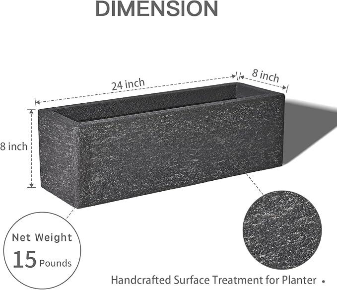 24 Inch Rectangular Concrete Planter,Durable All-Weather Use with Drainage Holes,Large Rectangular Planter for Outdoor Indoor Plants-Ruum Studio Home