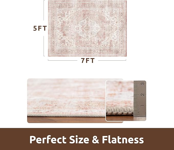 AMOAMI-Area Rug 5X7 Rugs for Living Room-Vintage Soft Pink Rugs for Bedroom-Non Slip Carpet-Machine Washable Rug for Dining Room Living Room Bedroom Office Under Table-Ruum Studio Home