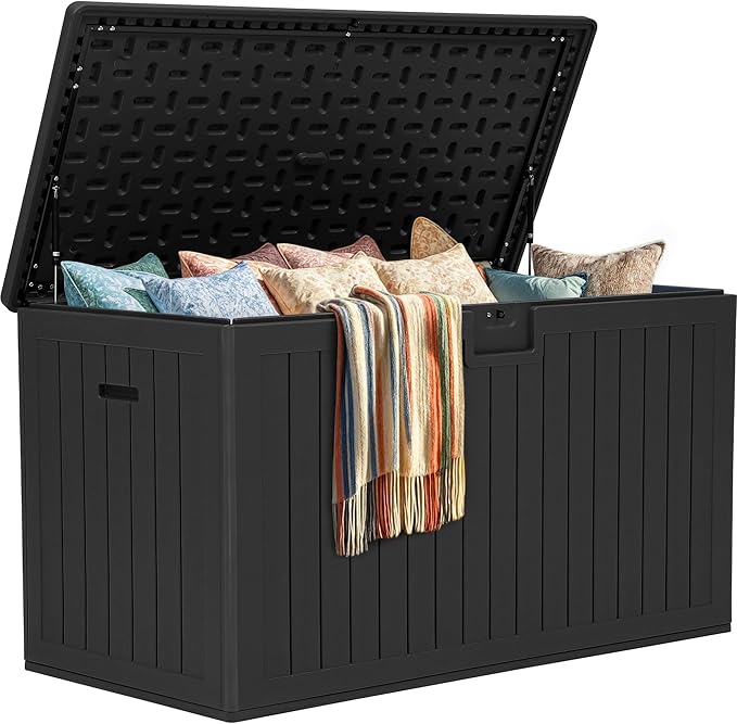 YITAHOME 200 Gallon Extra Large Deck Box, Double-Wall Resin Outdoor Storage Box with Flexible Divider for Patio Cushions Pool Supplies Garden Tools, 990 lbs Load Capacity, Lockable (Black)-Ruum Studio Home