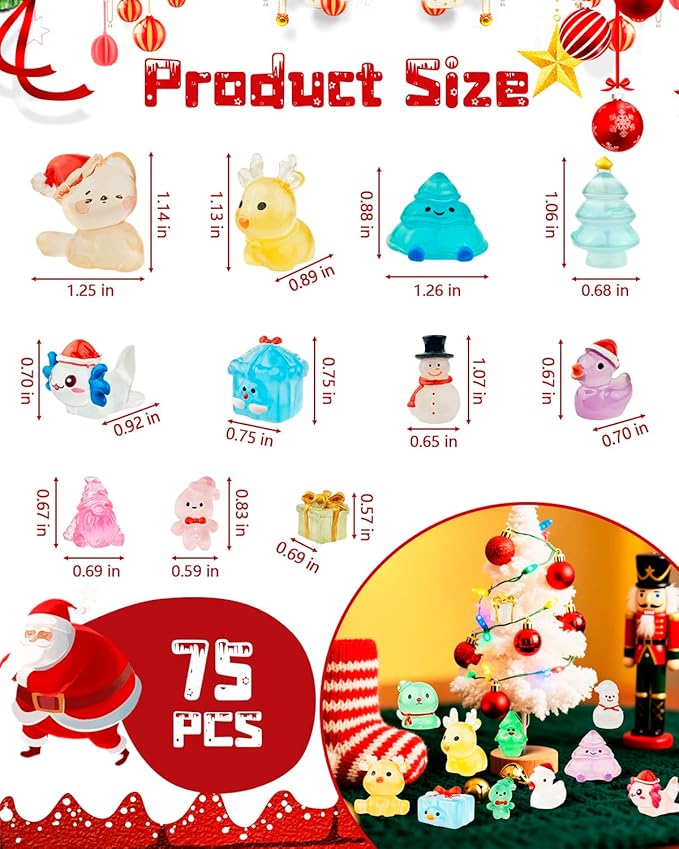 75 Pcs Miniature Christmas Figurines - Luminous Mini Resin Figures to Hide, Glow in The Dark Resin Animals for Micro Landscape Aquarium Fairy Garden Dollhouse Decor-Ruum Studio Home