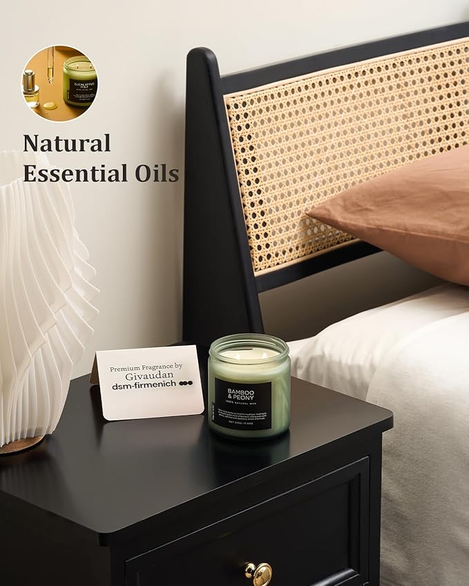 M&SENSE Bamboo Peony Scented Candle, 11.6oz Aromatherapy Jar Candle, 70 Hour Burn Time, Natural Soy Wax Blend, Stress Relief, Home Fragrance-Ruum Studio Home