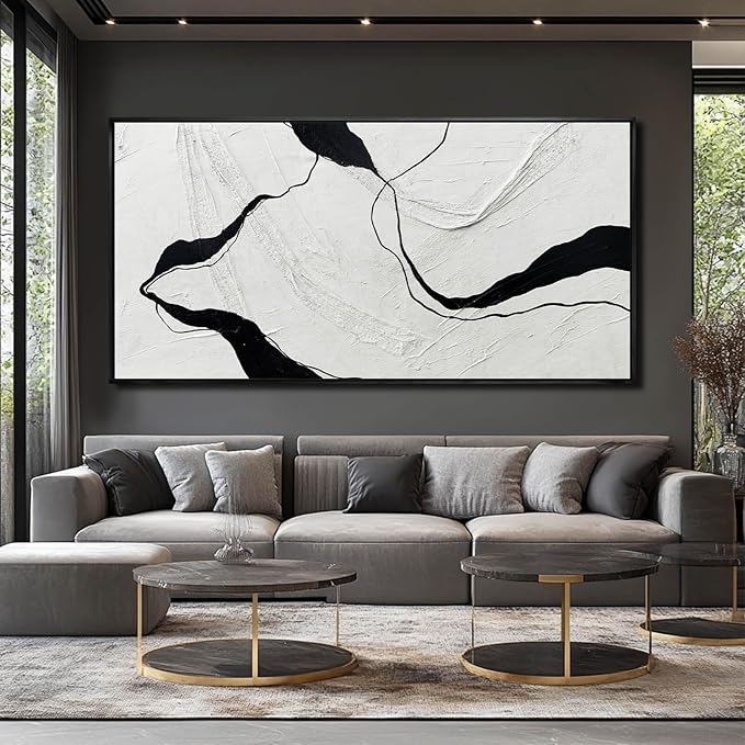 Large Framed Abstract Wall Art 29"x58" Black and White Contemporary Line Canvas Neutral Wall Decor for Modern Living Room Office Bedroom-Ruum Studio Home
