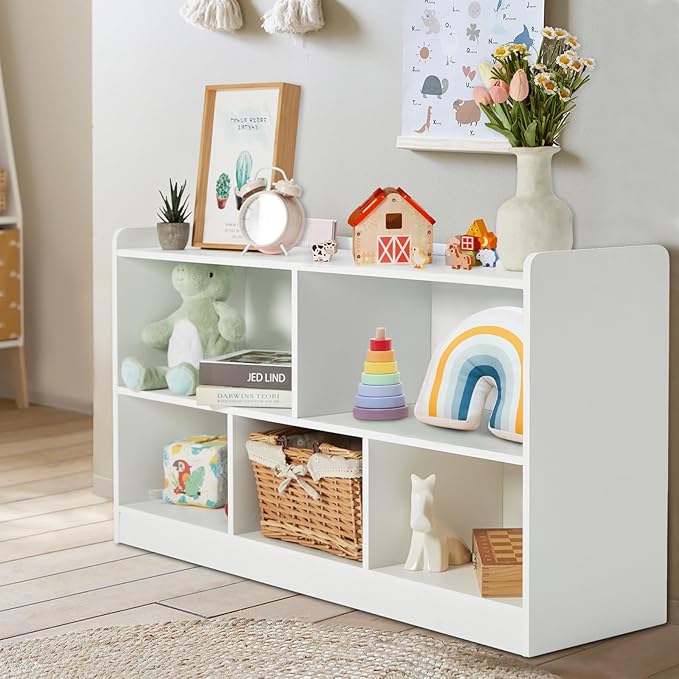 Montessori Shelf, Wooden Toy Storage Organizer for Books Toys, 2 Shelf Bookcase, 5-Section Storage Cabinet, Toddler Book Shelf for Kids Rooms, Playroom, Nursery, Kindergarten-Ruum Studio Home