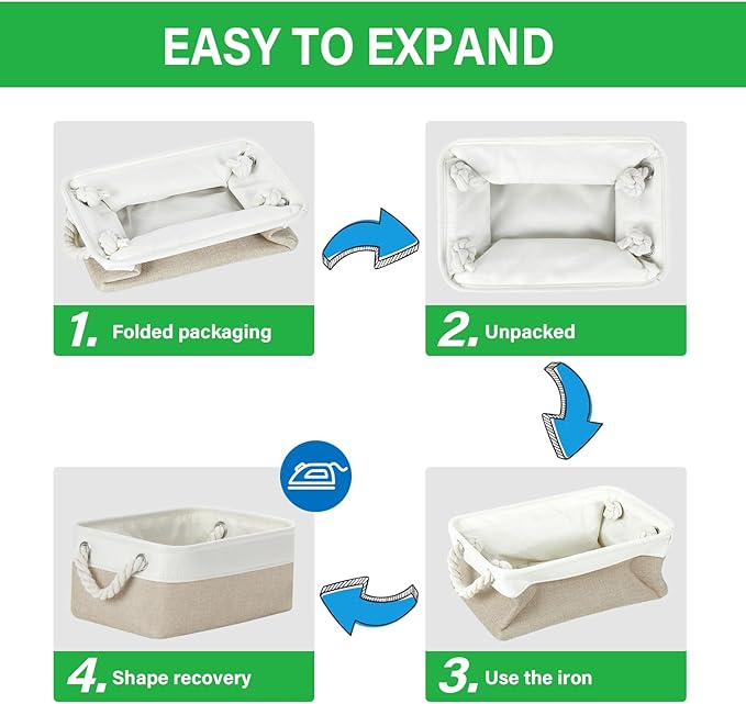 Bidtakay Small Baskets Fabric Storage Baskets for Organizing 3-Pack 12x8x5 Inch Collapsible Storage Bins for Shelves Canvas Bins for Closet Organization Baskets Storage Linen Closet S-White&Beige-Ruum Studio Home
