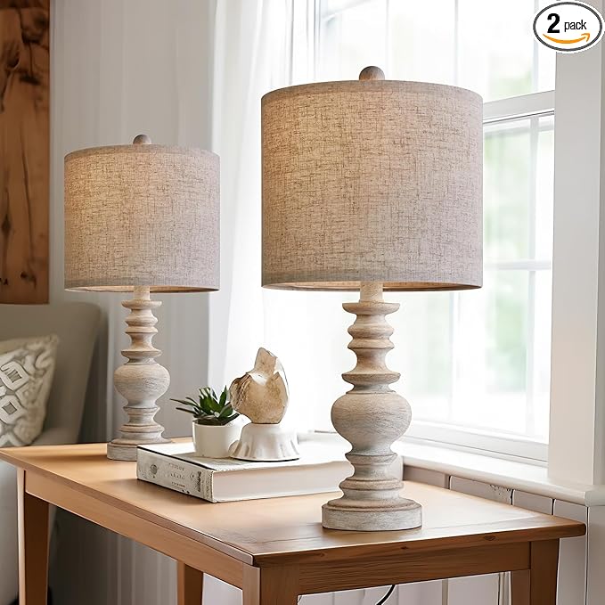 BOBOMOMO Tradition 20" Rustic Table Lamp Set of 2 for Living Room Bedroom Bedside Desk Lamps Bedroom Nightstand Vintage Lamps Linen（Suitable for Decorating Small Areas）-Ruum Studio Home