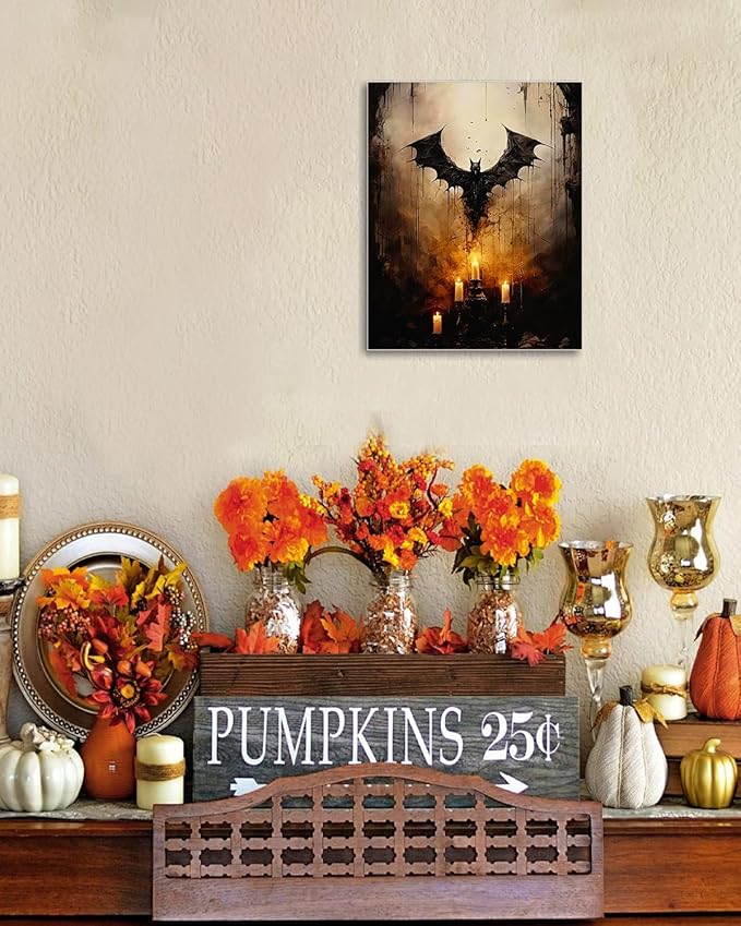 AbcCustomize Halloween Canvas Wall Art - Vintage Moody Bat Poster, Gothic Dark Academia Wall Decor, Spooky Halloween Decor for Farmhouse & Cottage, Fall Decorations Indoor for Living Room & Bedroom-Ruum Studio Home