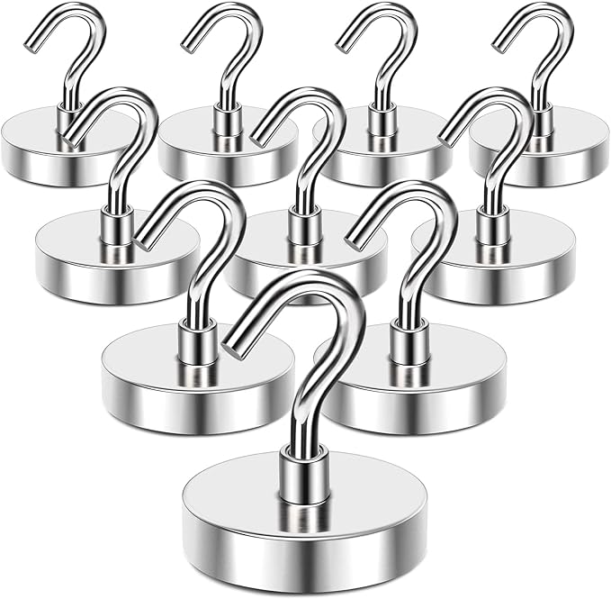 MIKEDE Strong Magnetic Hooks, 110Lbs Heavy Duty Magnetic Hooks for Cruise Cabin, Neodymium Earth Magnets with Hooks for Hanging, Super Metal Industrial Magnetic Hanger for Grill, Cruise, Storage-Ruum Studio Home