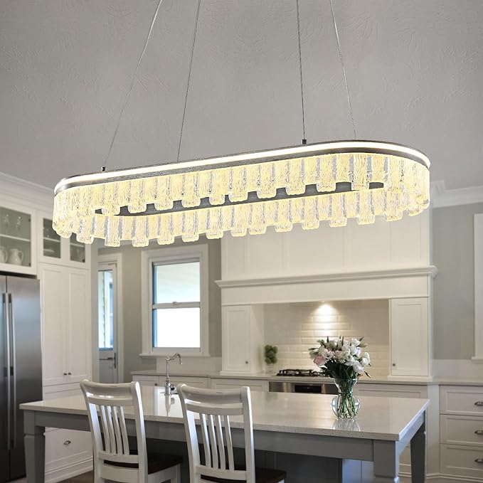 Modern Pendant Lights Kitchen Island, 35.5" Dimmable LED Elliptical Runway Light Fixture Silvery Gray Aluminum Bar Lights Hanging for Dining Room, Kitchen, Restaurant, Living Room-Ruum Studio Home