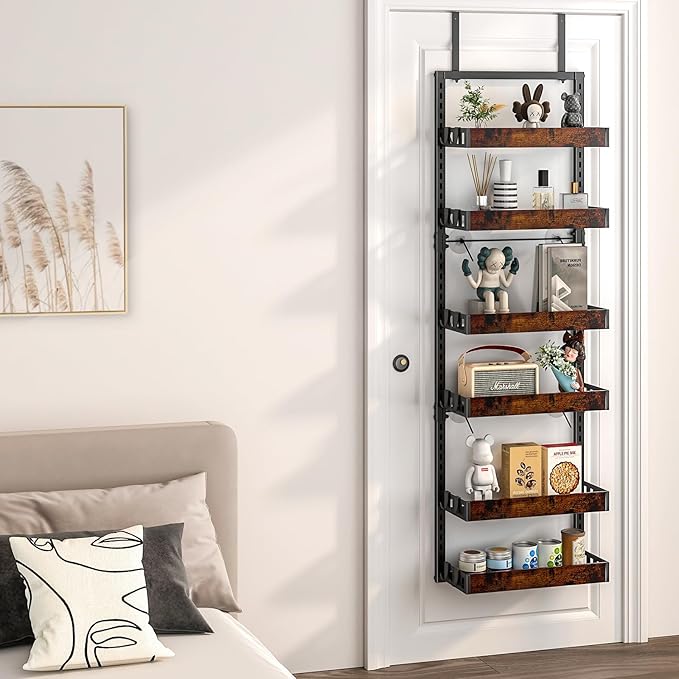 bukfen Over the Door Pantry Organizer, 6-Tier Adjustable Wooden Basket Kitchen Pantry Door Organization and Storage, Heavy-Duty Metal Hanging Kitchen Spice Rack,D6.3 x W17.71 x H50.60 inch,1 Pack-Ruum Studio Home