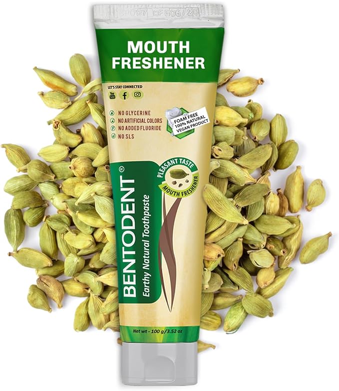 BENTODENT Fluoride Free Remineralizing Calcium Bentonite Clay Toothpaste - Cardamom Flavor Natural Toothpaste, Mint-Free, 3.52 oz - Mineral Tooth Paste Ideal for Sensitive Teeth & Whitening-Ruum Studio Home