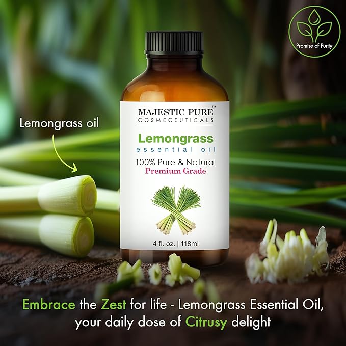 Majestic Pure Lemongrass Essential Oil with Glass Dropper - Huge 4 Fl Oz - 100% Pure and Natural Lemongrass Oil - Premium Grade Essential Oils for Diffuser, Aromatherapy, Soap and Candle Making-Ruum Studio Home