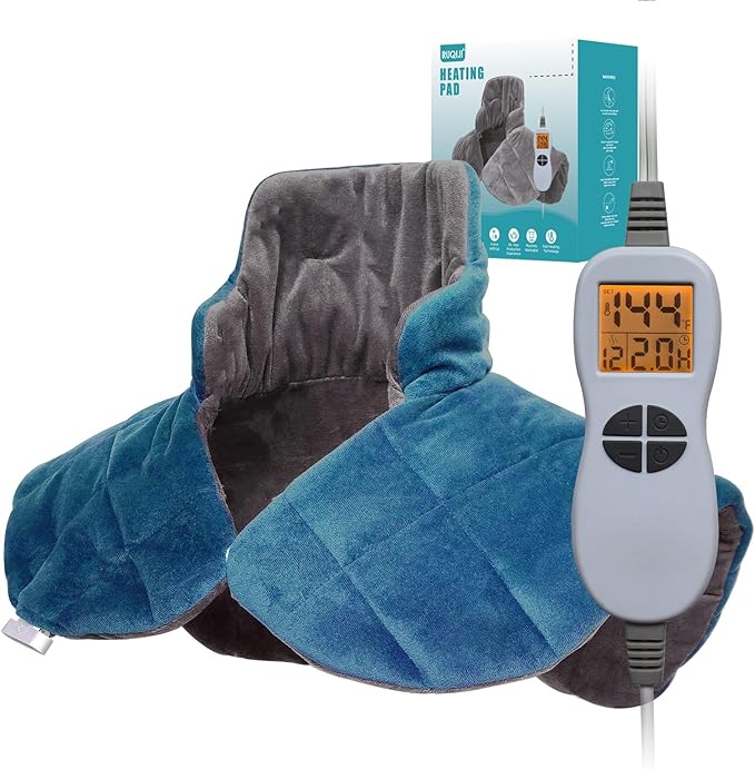 Ruqiji 19" x 24" Weighted Neck&Shoulder Heating Pad, 2.5lbs with 12 Temperature Settings&Countdown timer,Pain Relief for Neck/Shoulders/Menstrual Pain, Christmas Gifts for Women Men Mom Dad(Gray/Blue)-Ruum Studio Home