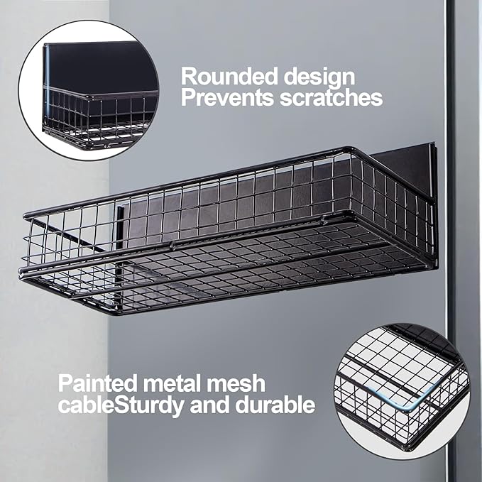Magnetic Basket, Magnetic Shelf for Fridge, Magnetic Spice Rack for Refrigerator Magnetic Locker Organizer Holder for Office Kitchen Classroom Storage, Black-Low, 9.44" x 4" x 1.77"-Ruum Studio Home