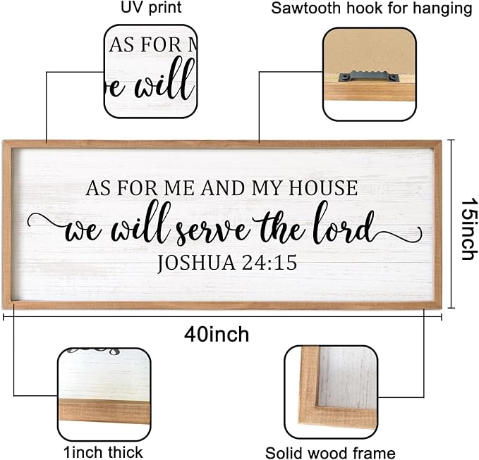 As For Me And My House We Will Serve The Lord Framed Wall Art, 40''×15'' Horizontal Positive Religious Rustic Bible Verse for Christian God Jesus Christ Prayer, Vintage Holy Catholic Scripture Decor-Ruum Studio Home