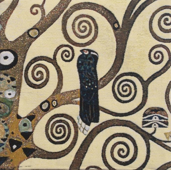 C Charlotte Home Furnishings Inc Lebensbaum Bird Belgian Cushion Cover | Pure Cotton Decorative Cushion Case | Cushion Cover for Indoor Use | 17x17 Inch Cushion Cover for Living Room I By Gustav Klimt-Ruum Studio Home