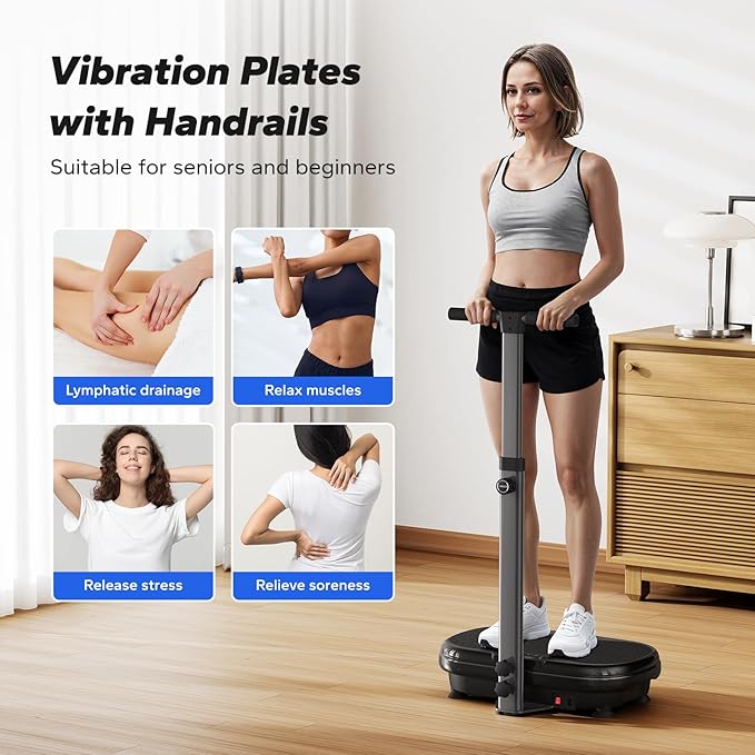 MERACH Vibration Plate Exercise Machine, Vibration Plate for Lymphatic Drainage Weight Loss, Vibrating Plate Exercise Machine with Handrails, Exercise Equipment for Women Men Home-Ruum Studio Home