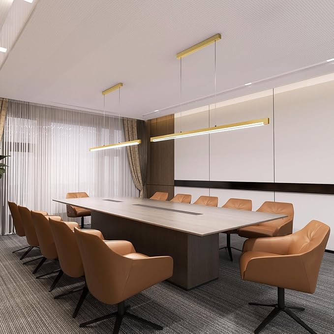 40W Gold Linear Pendant Light Aluminum, 54" Dimmable Kitchen Island Lighting with Remote & App Control, Adjustable CCT (3000K-6000K), Dining Room Chandelier for Home Office Study-Ruum Studio Home
