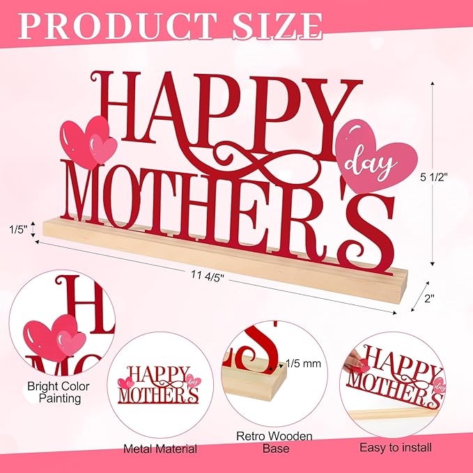 COCHIE Metal Happy Mother's Day Sign, Mothers Day Decorations for Home, Shelf, Mantel, Indoor, Mothers Day Gifts for Mom from Daughter Son, Mother Day Table Top Party Decoration (Mother's Day)-Ruum Studio Home