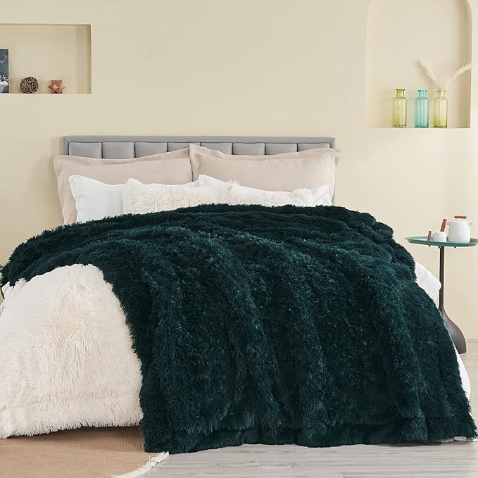 GONAAP Fuzzy Faux Fur Throw Blanket Queen Size Dark Teal Super Soft Cozy Plush Fuzzy Shaggy Blanket for Couch Sofa Bed (Dark Teal, Queen(90"x90"))-Ruum Studio Home