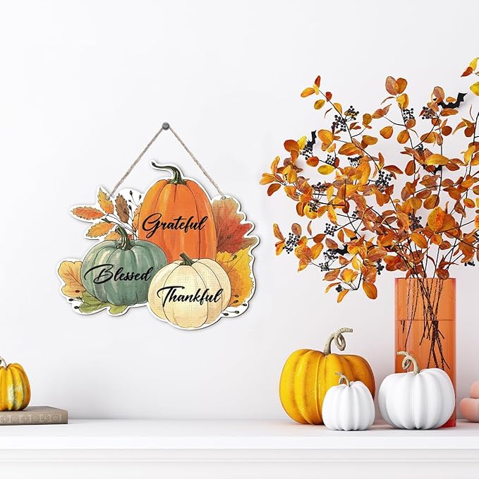 Fall Vibes Door Hanger Sign, Wooden Maple Leaves Mushroom Hanging Decor for Front Door, Fall Wood Wreath Wall Decor for Autumn Harvest Thanksgiving Home Decors, Housewarming Gift-Ruum Studio Home