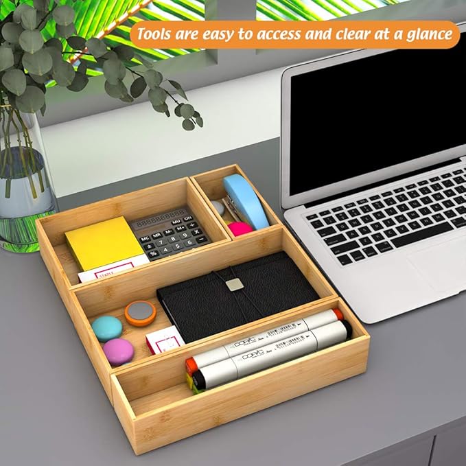 Bamboo Kitchen Drawer Organizer, Wooden Storage Box for Utensil Organizer Silverware Tray Cutlery Holder Flatware Containers - Multi-Use Deep Drawer Dividers Organizer for Bathroom, Jewelry (9"6"2.5")-Ruum Studio Home