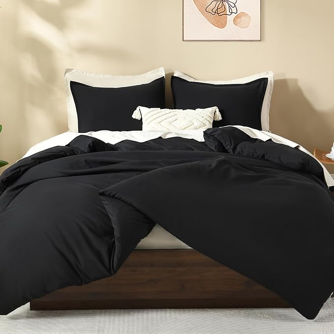 Litanika Oversized King Comforters Black Super King Size, 3 Pieces Lightweight Solid Bedding Comforter Set, All Season Fluffy Bed Set (120x120In Comforter & 2 Pillowcases)-Ruum Studio Home
