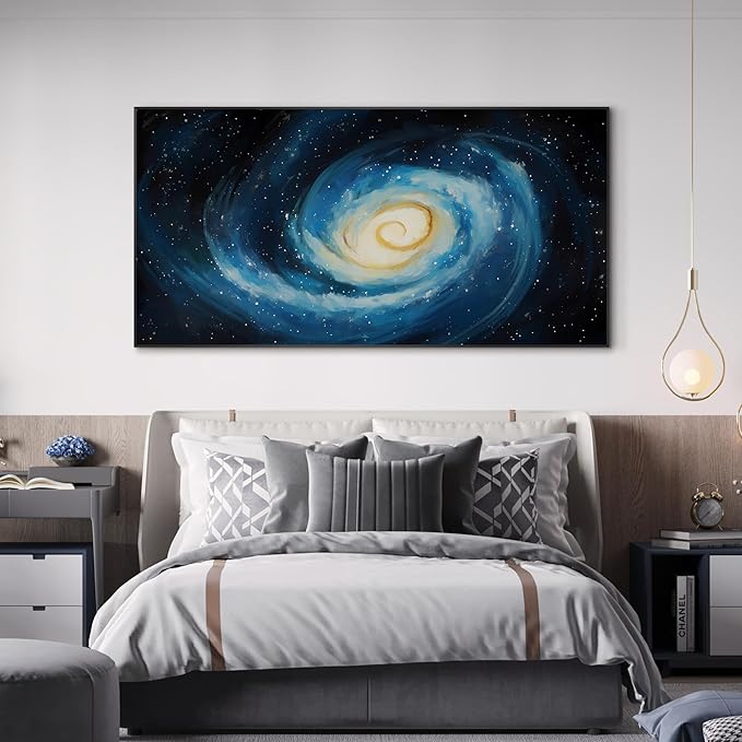 SIGNWIN 36"x72" Extra Large Framed Wall Art Spiral Galaxy Vivid Blue and Yellow Cosmic Space Illustration for Home Living Room Bedroom Decor (Frame Assembly Required)-Ruum Studio Home