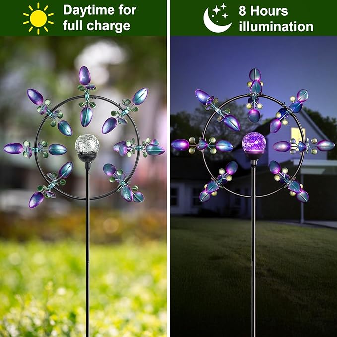 Large Solar Wind Spinners for Yard Art Garden-67 Inch 360° Metal Wind Sculptures Outdoor Clearance Kinetic Windmills with Multi Color Led Glass Ball-Ruum Studio Home