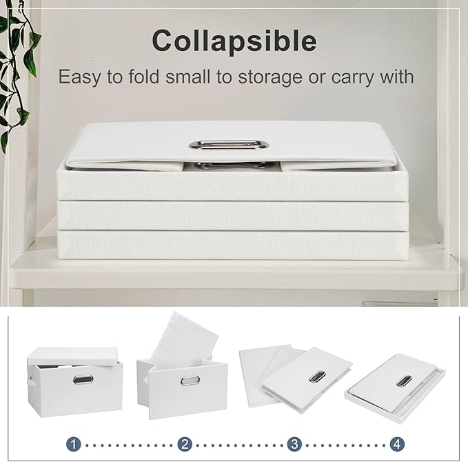 Medium 15" 21 Quart Collapsible Stackable Storage Bins with Lids, 5 Packs White Foldable Fabric Closet Storage Boxes with Lids, Lidded Heavy-duty Linen Baskets(15x11x8)-Ruum Studio Home