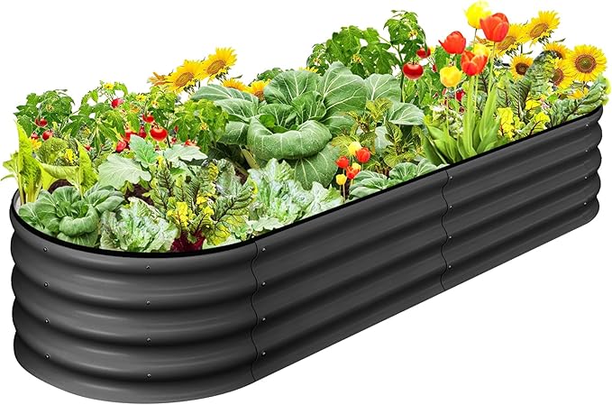2 Pcs 4.5x2x1.5ft Oval Raised Garden Bed,Galvanized Raised Beds,Open-Ended Base Metal Raised Planter Beds,Garden Bed Outdoor,Planter Raised Boxes for Vegetables, Flowers,Tool-Free Asse,Gray-Ruum Studio Home