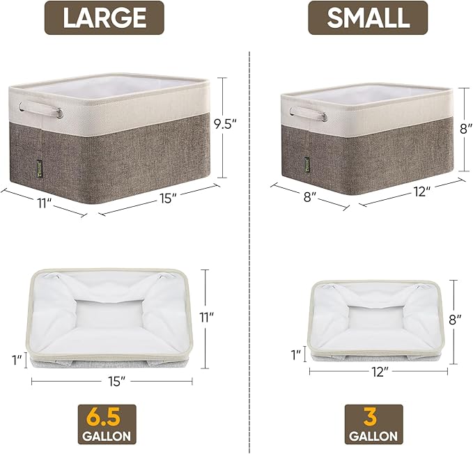 BALEINE 4 Pack Fabric Storage Bins for Shelves, Linen Storage Baskets for Organizing, Decorative Closet Bins for Clothes, Home (Brown, 12"x8"x8")-Ruum Studio Home