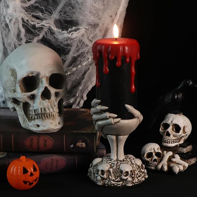 Wondise Halloween Flameless Candles with Ghost Hand, Battery Operated LED Black Candles with 6hrs Timer, Real Wax Pillar Candles with Flickering 3D Wick for Halloween Home Theme Party Decor-Ruum Studio Home