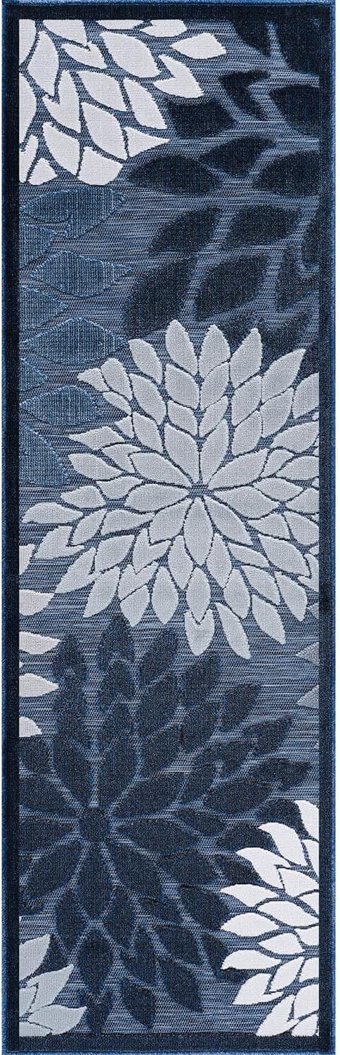Beverly Rug Outdoor Runner Rug 2x7 Modern Floral Tropical Area Rugs for Indoor and Outdoor Patio Easy to Clean Non Shedding Living Room Porch Garden Washable Outside Carpet (2 x 7 Navy Blue)-Ruum Studio Home