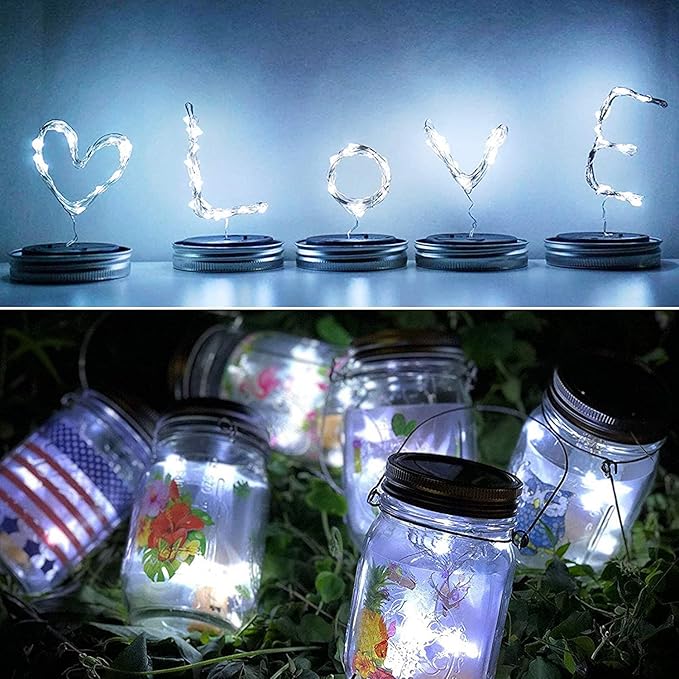 8 Pack Fairy Star Firefly Jar Lids Lights,Solar Fairy String Lids Lights（No Jars）,Waterproof Lantern Mason String Solar Lights with Hangers for Regular Mouth Jars Christmas Gifts(Cold White)-Ruum Studio Home