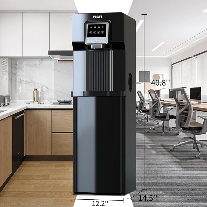 VECYS Bottom Loading Water Cooler with Ice Maker, Cold Water Supply with 18LBS Daily Ice Making, Compatible with 3 or 5 Gallon Bottles, Ideal for Home and Office (No Hot Water)-Ruum Studio Home