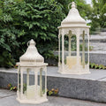 NEEDOMO Lanterns Decorative Outdoor & Indoor, Set of 2 Outdoor Lanterns for Porch,Large Candle Lantern, Beige Metal Frame with Glass for Fall, Christmas-Ruum Studio Home