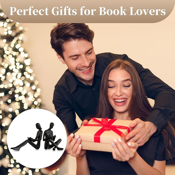 Sziqiqi Book Ends for Shelves Decorative - Cast Iron Bookends for Books Reading Couple Bookshelf Decorative Objects Metal Modern Statue Sculpture Gift for Readers Book Lovers Nerd-Ruum Studio Home