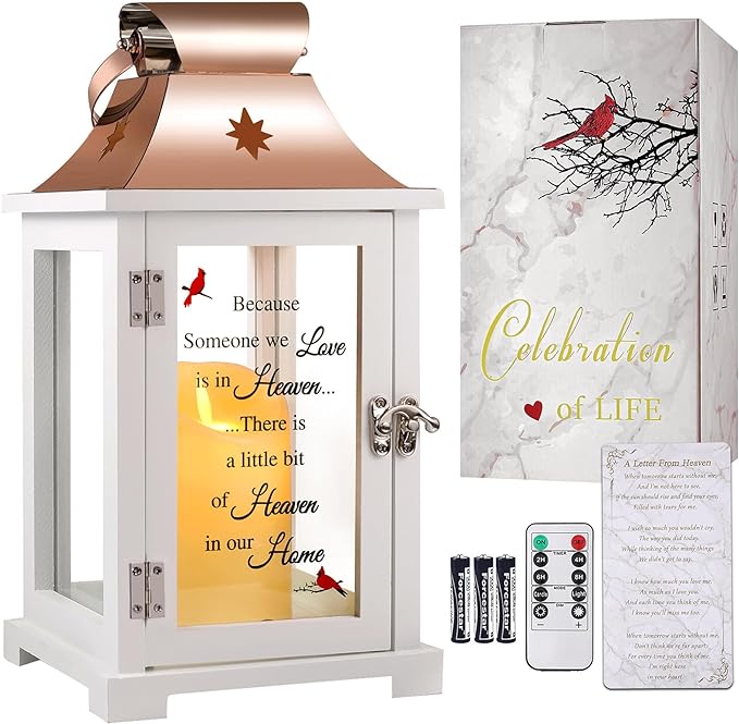 Memorial Lantern, Sympathy Gifts for Loss of Mom/Dad/Loved One, Bereavement Gifts, in Memory of Loved One Lantern,Celebration of Life, Memorial Gifts, Funeral Lantern,Because we Love is in Heaven-Ruum Studio Home